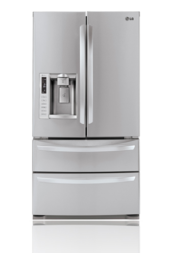 LG LMX28988ST 27.5 cu. ft. 4 Door French Door Refrigerator, Slide-Out Spill Protector Glass Shelves, Glide N' Serve Drawer, Double Freezer Drawers, External Tall Ice/Water Dispenser, Stainless Steel