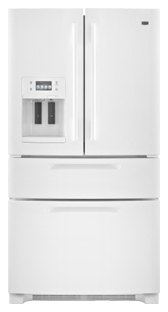 Maytag Ice2O MFX2571XEW 25 cu. ft. French Door Refrigerator, 4 Adjustable Spill-Catcher Shelves, Easy Access Refrigerator Drawer, Flush Exterior Ice/Water Dispenser, Rotating Faucet, Color LCD Touch Screen, LED Interior Lighting