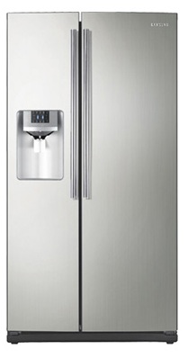 Samsung RS261MDPN 26 cu. ft. Side by Side Refrigerator, 4 Tempered Glass Spill Proof Shelves, Power Freeze/Cool Options, LED Lighting, Compact Icemaker, Door Alarm, External Ice/Water Dispenser