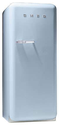 Smeg FAB28UAZ 9.22 cu. ft. 50's Style Refrigerator, Antibacterial Interior, Ice Compartment, Adjustable Glass Shelves: Pastel Blue