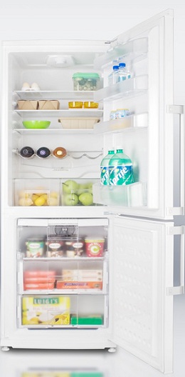 Summit FFBF280WIM 13.8 cu. ft. Counter-Depth Bottom-Freezer Refrigerator, Adjustable Glass Shelves, Wine Shelf, Quick Freezer Compartment, Frost Free with Ice Maker