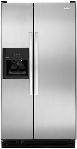 Whirlpool ED5FVGXWS 25.3 cu. ft. Side by Side Refrigerator, 3 Slide-Out SpillGuard Glass Shelves, Adjustable Gallon Door Bins, Adaptive Defrost System, External Ice/Water Dispenser